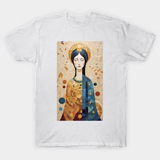 Gustav Klimt's Elegance Embodied: Inspired Woman in Golden Aura T-Shirt